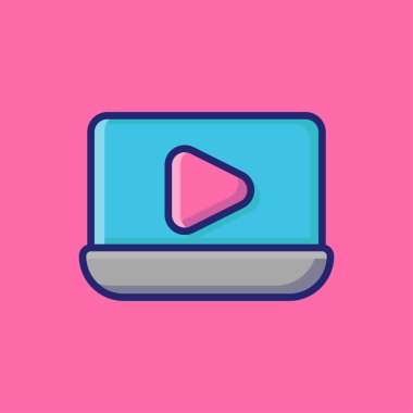 Laptop Vektör Simgesi İllüstrasyonunda ders. Web İniş Sayfası, Banner, Etiket, Arkaplan İçin Düz Çizgi Film Biçimi.