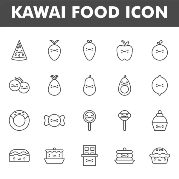 Kawai Food Icon Pack Isoliert Auf Weißem Hintergrund Kawai Und — Stockvektor