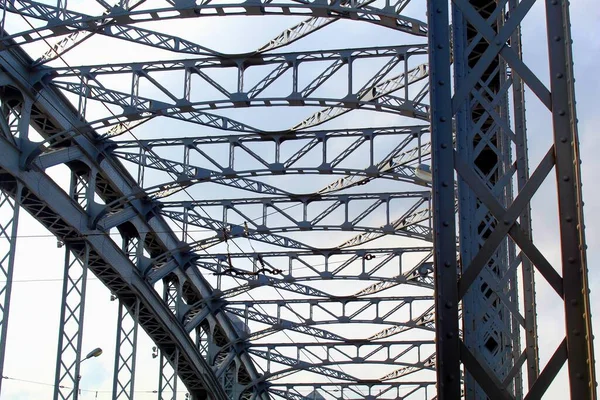 Éléments Structurels Vieux Pont Acier Arches Fermes Rivetées — Photo