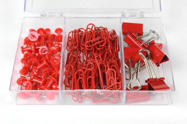 Set Canzilar Accessories Transparent Box Clips Clips Pins — Stock Photo, Image