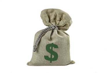 Dolar, para birimi sembolü bir tekstil çantasına uygulanır..