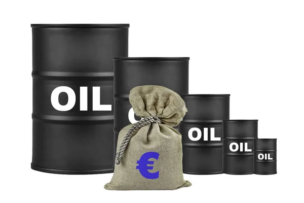 Torba Symbolem Waluty Europejskiej Zadana Tle Harmonogramu Baryłek Ropy Naftowej — Zdjęcie stockowe