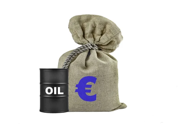 Barrel Oil Bag Symbol European Currency Symbol Low Oil Prices — Stock Photo, Image