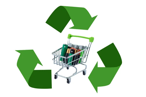 Trolley Filled Spent Batteries Recycling Symbol — Stock Photo, Image