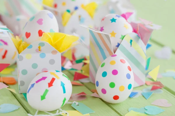 Easter eggs with colorful stickers — Stock Photo, Image