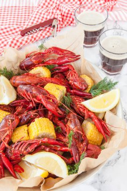 Boiled crawfish with dill clipart