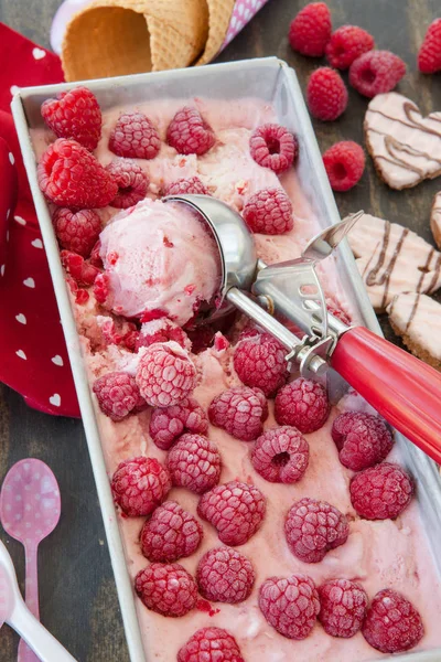 Homemade raspberry ice cream — Stock Photo, Image