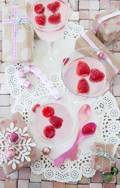 Festive drink with raspberries — Stock Photo, Image