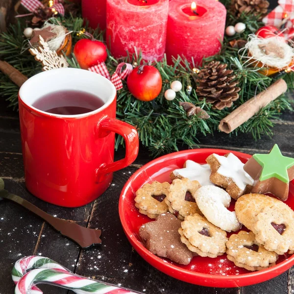 Christmas cookies and tea — Stock Photo, Image