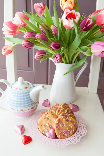 Sugar cookies with heart sprinkles — Stock Photo, Image