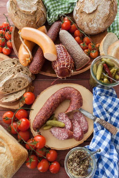 Cured meats and sausages — Stock Photo, Image