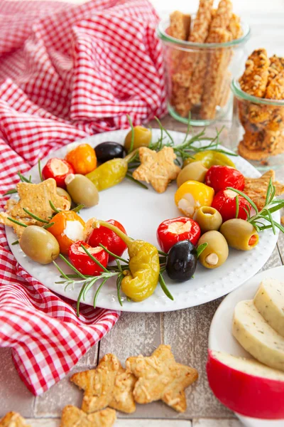 Colorful antipasti and cheese — 스톡 사진
