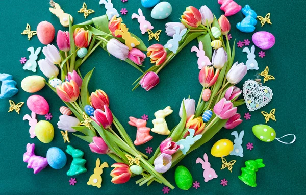 Fresh Tulips Cheerful Decorations Happy Easter — Stock Photo, Image