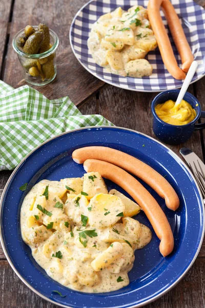 Insalata Patate Salsicce Fatte Casa Piatti Rustici — Foto Stock