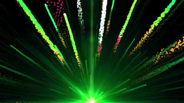 Seamless Animation of abstract colorful green light and fireworks shooting into the sky and with shiny particle trail element in black background in 4k ultra HD loop — Stock Video