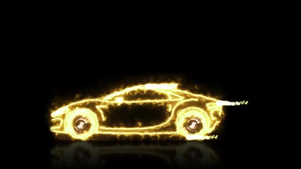 Animação abstrata de super carro futurista dourado feito com wireframes feixe de luz sobre fundo futurista isolado preto. Automóvel carro e aerodinâmico carro tecnologia de engenharia de design de movimento 4k . — Vídeo de Stock