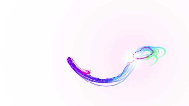 Animación de color dulce elegante arco iris abstracto línea de luz con la cabeza brillante en movimiento y viajar en fondo blanco en video 4k ultra HD — Vídeo de stock
