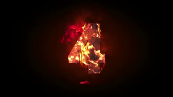 Countdown-Animation von 5 bis 0 mit explosionsartiger Feuerverbrennung und eiskaltem Frosteffekt-Hintergrund, um die Zahl für die filmische Titelpräsentation in 4k in spannendem Elementkonzept einzufrieren — Stockvideo