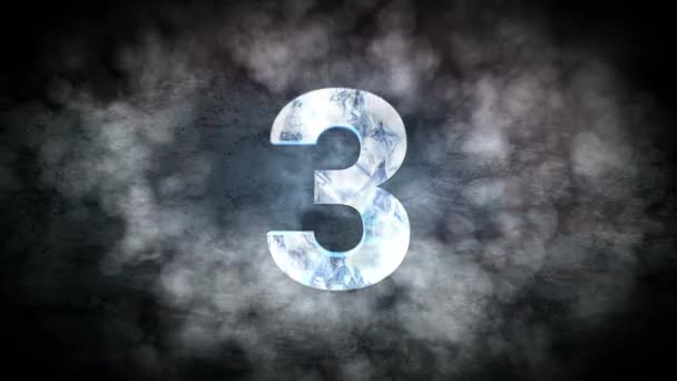 Countdown animation from 3 to 0 with explosion fire burning and ice cold frosty effect background to frozen the number for cinematic introduction title presentation in 4k in extreme thrilling element — Stock Video