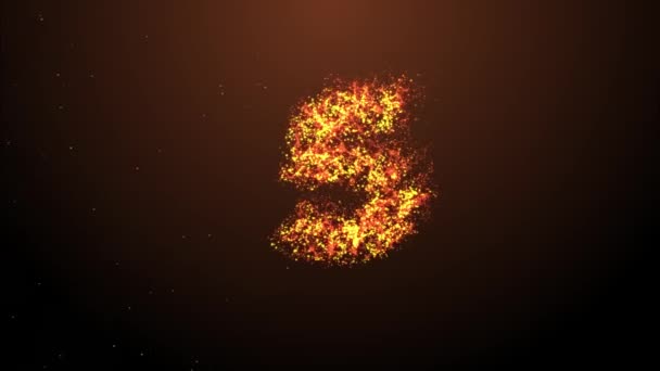 Compte à rebours animation de 5 à 0 avec le nombre de pierres fissurantes et le feu brûlant en cendres fond chaud utilisé pour la présentation du titre d'introduction en vidéo ultra HD 4k dans un concept de feu extrêmement excitant — Video