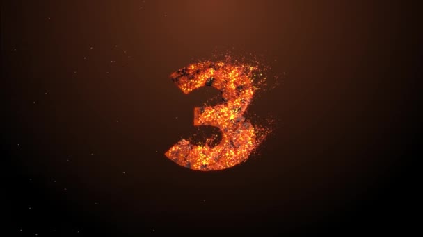 Countdown animation from 3 to 0 with cracking stone number and fire burning into ash hot background used for introduction title presentation in 4k ultra HD video in extreme thrilling fire concept — Stock Video
