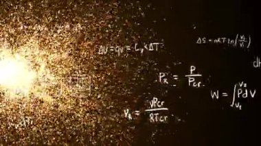 Soyut parlayan ateş kül kıvılcım ve uçan arka plan deseni ile termodinamik formül ve matematik denklemi doodle fizik ve Mühendislik Eğitim giriş 4 k için ultra Hd