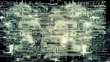 Arka plan deseni elektronik ve tozlu film tahıl yeşil retro renk tarzı 4 k ultra Hd döngü ile elektrik devresi şeklinde grafik animasyon parlayan elektrik ışık hareketi kesintisiz 3d hareket