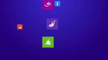 Trendy Noel ve tatil festival bilgisayar veya mobil uygulama app hediye programıyla ve olay süsleme simgesi renkli geometrik kare blok pencere arka planda oluşturma vektör tarafından
