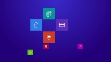 Trendy bilgisayar veya mobil uygulama app programı animasyon düz iş ve ofis yönetim aracı simgesini 4k renkli geometrik kare blok pencere planda ultra hd