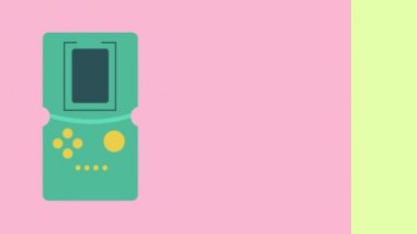 Video oyunu, hoparlör, cep telefonu ve Crt televizyon radyo gibi eski retro Multimedya telekomünikasyon teknolojinin düz animasyon tv tanıtımı için başlık 4 d ultra Hd hareket grafiği
