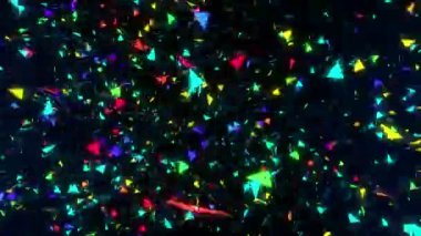 Sorunsuz soyut animasyon geometrik üçgen yağmur gibi uçan. Renkli üçgen hareketli ve iplik çokgen şekli sahnede arka plan müzik, dans ve konser kavramı için döndürme. 