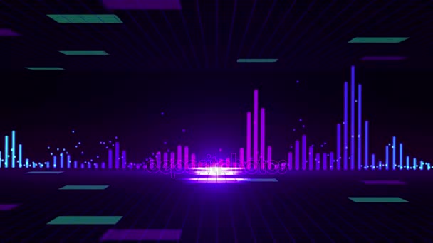 Seamless 3D abstract animation of sound wave equalizer. In 3d geometric square abstract terrain wireframe zooming with equalizer background. With square block pattern. Used for music dance equalizer — Stock Video