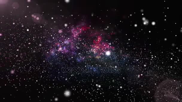 3D animation of galaxy and nebula with shining star light and stardust. Colorful galaxy floating with stardust in unlimited space universe concept in 4k ultra hd. — Stock Video