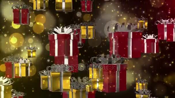 Animación 3D sin costuras de regalo de caja de regalo para vacaciones, como Navidad, cumpleaños o promoción de ventas en el fondo del patrón bokeh del festival estacional 4k — Vídeos de Stock