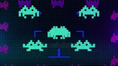 Şirin 8 bit piksel uzay oyunu veya bilgisayar virüsü 4 k içinde senin bilgisayar saldıran sorunsuz animasyon 