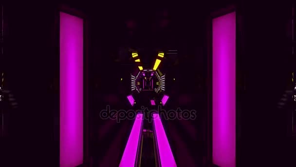 Animación 3D sin costuras de una nave espacial rosa dulce o un túnel robótico con diseño de tecnología futurista con movimiento de cámara de zoom utilizado para el patrón de fondo o en concierto en vivo techno en bucle 4k ultra HD — Vídeo de stock