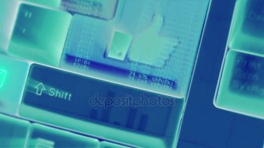 Animasyon etkisi bilgisayar klavye sosyal medya simge işareti ve sembol ile telekomünikasyon Internet ağ kavramı elektronik açık renkli 4 k bilgisayar düğmesindeki aydınlatma