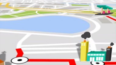 Gps uydu şehir haritası ve kentsel Simgesel Yapı konumu 3B binaları ve gayrimenkul ile sorunsuz animasyon. Hareket grafik harita uygulama ve navigasyon teknolojisi bilgisayar yazılım kavramı 4k.  