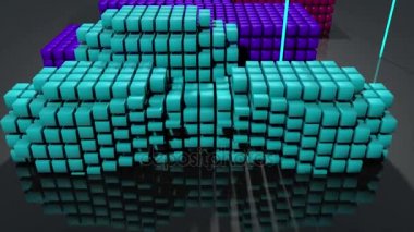 hareket ve ışık demeti ile çekim arka plan ve müzik ekolayzer kavramı 4 k için kullanılan bir dalga formunda sıçrayan renkli geometrik kare blok çokgenin 3D soyut animasyon 