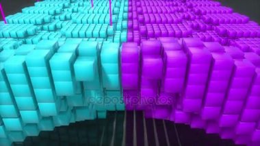 hareket ve ışık demeti ile çekim arka plan ve müzik ekolayzer kavramı 4 k için kullanılan bir dalga formunda sıçrayan pembe ve mavi geometrik kare blok çokgenin 3D soyut animasyon 