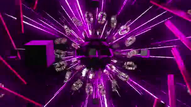 3D abstracto luz rosa haz de tiro y zoom con forma geométrica movimiento gráfico decoración fondo en 4k — Vídeo de stock