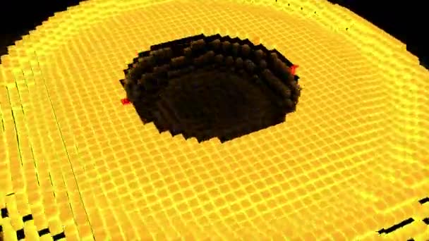 Píxel 3D inconsútil geométrico oro abstracto polígono cuadrado círculo ondulación movimiento y expansión en bucle 4k ultra HD . — Vídeos de Stock
