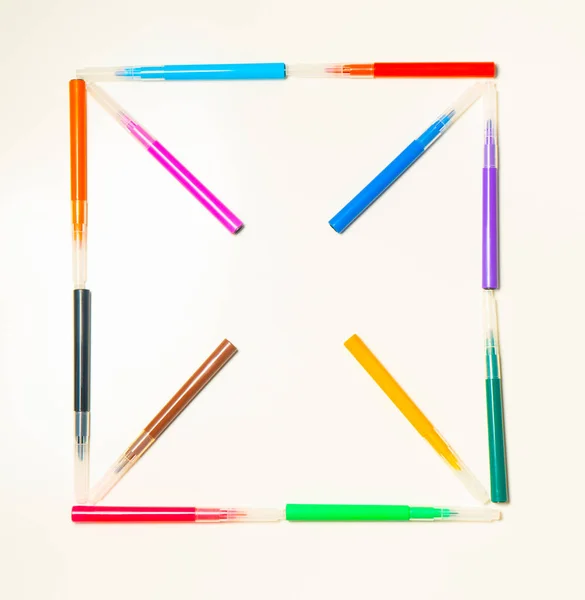 Colorful Felt Tip Pens White Background Markers Pattern Shape Square — Stock Photo, Image