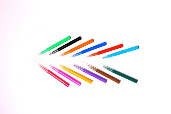 Colorful Felt Tip Pens White Background Markers Pencils Pattern Background — Stock Photo, Image