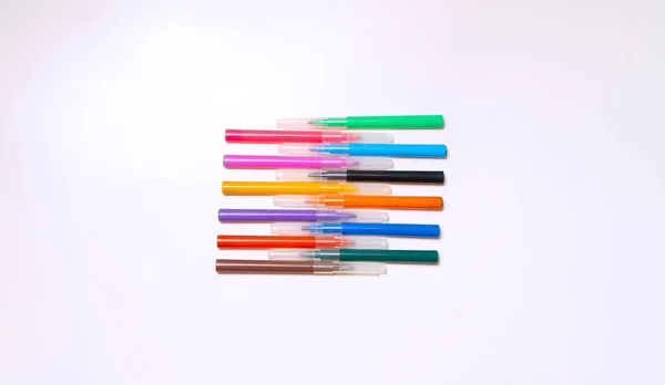 Colorful Felt Tip Pens White Background Markers Pencils Pattern Background — Stock Photo, Image