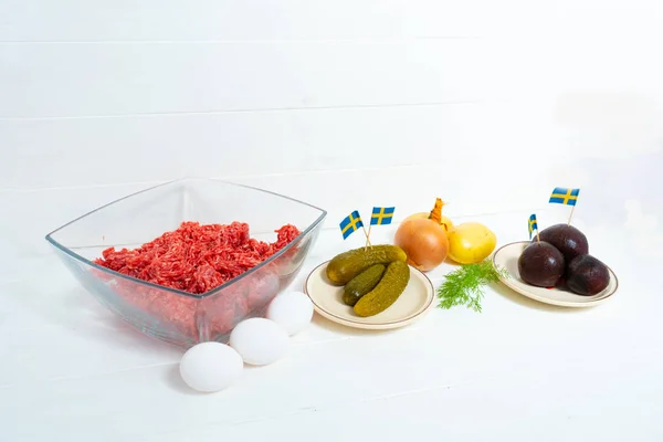 Ingredienser För Traditionell Svensk Maträtt Nötkött Lindström Nymalet Nötkött Kokt — Stockfoto