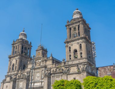 Mexico City 'deki Metropolitan Katedrali. Koloni mimarisinin ayrıntıları. Seyahat fotoğrafı. Duvar kağıdı ya da arka plan. Latin Amerika.