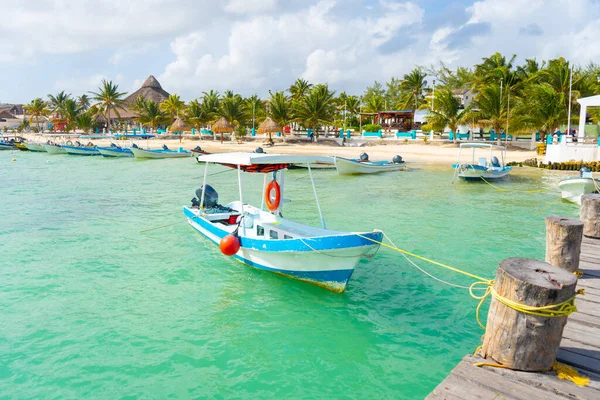 Puerto Morelos Uitzicht Zee Met Zee Boten Caribische Hemel Met — Stockfoto