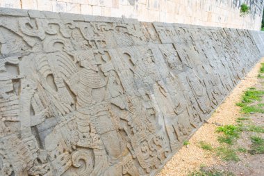 Chichen Itza arkeolojik alanı. Antik Maya uygarlığı sanatı. Seyahat fotoğrafı ya da duvar kağıdı. Yucatan. Meksika.