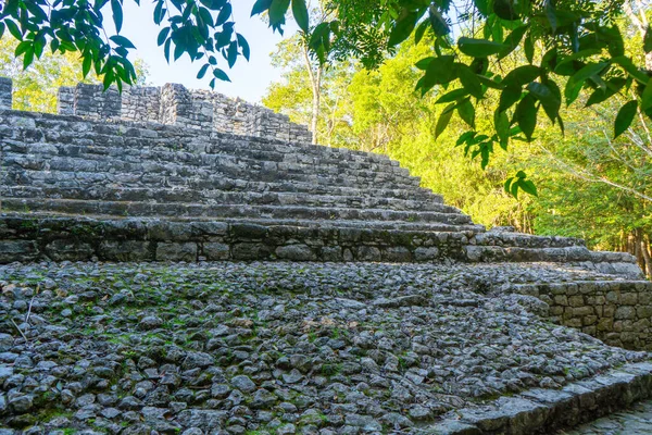 Antik Maya Şehri Coba Arkeolojik Alandaki Eski Binalar Ormandaki Harabeler — Stok fotoğraf